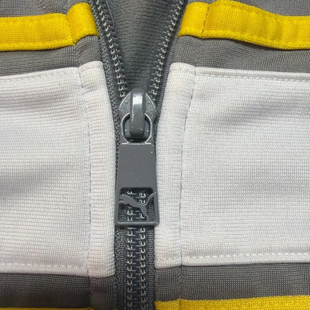 Puma Track Jacket Gray Yellow Stripe Full Zip Athletic Jacket S 0769